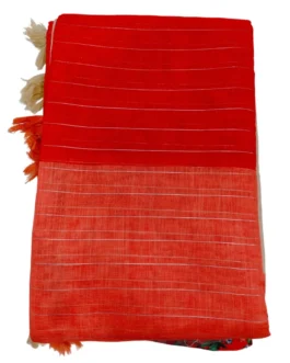 Orange And Red With Cream Colour Linen Saree (Sree Leela)