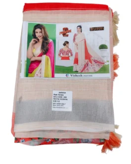 Orange And Red With Cream Colour Linen Saree (Sree Leela)