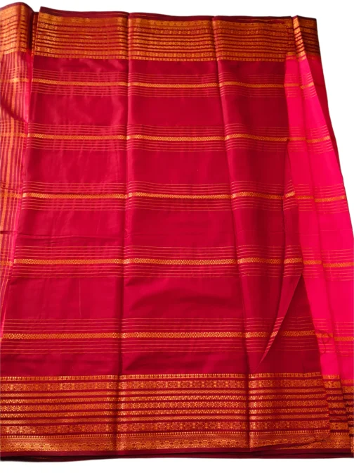 Semi mysore silk saree light red with rich border premium - Image 2