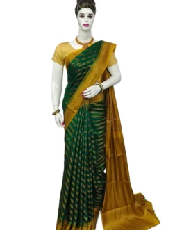 Banarasi silk saree green color with yellow border