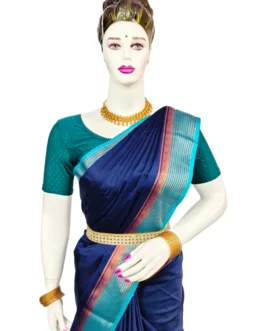Semi mysore silk saree nevy blue with sky blue border premium