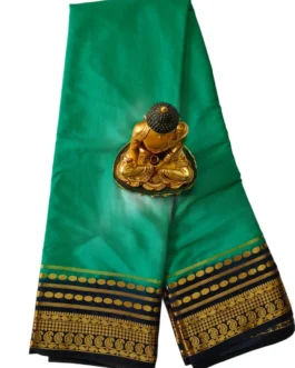 Semi mysore silk saree green with nevy blue border retro style