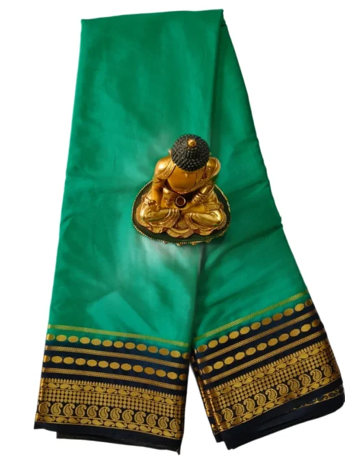 Semi mysore silk saree green with nevy blue border retro style
