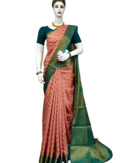 Banarasi silk saree peach color with green border