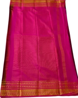Semi mysore silk saree maroon with pink border retro style