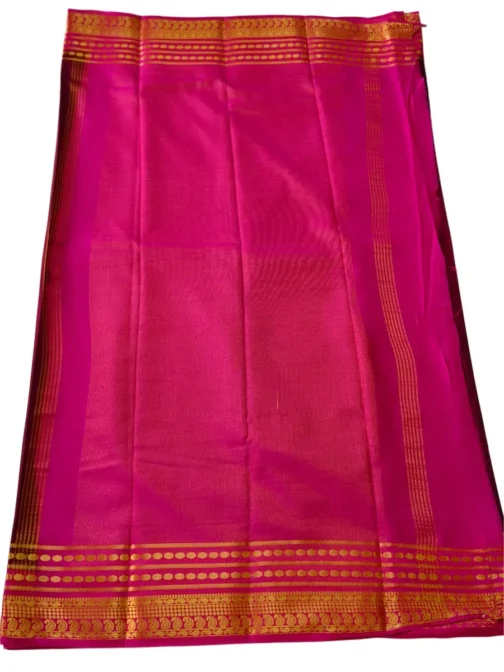 Semi mysore silk saree maroon with pink border retro style - Image 2