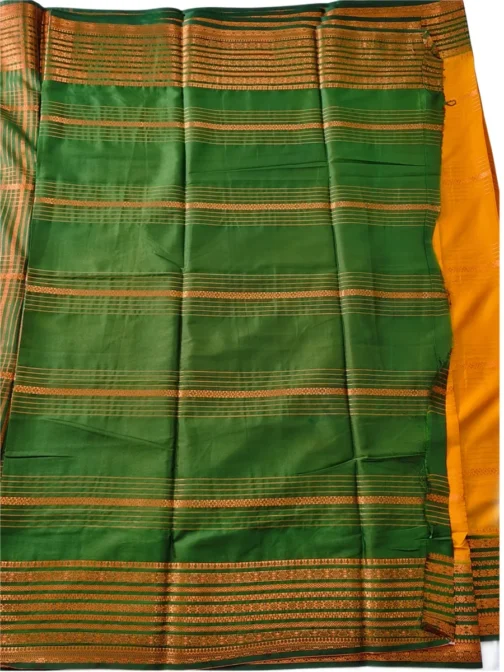 Semi mysore silk saree golden yellow with rich border premium - Image 2