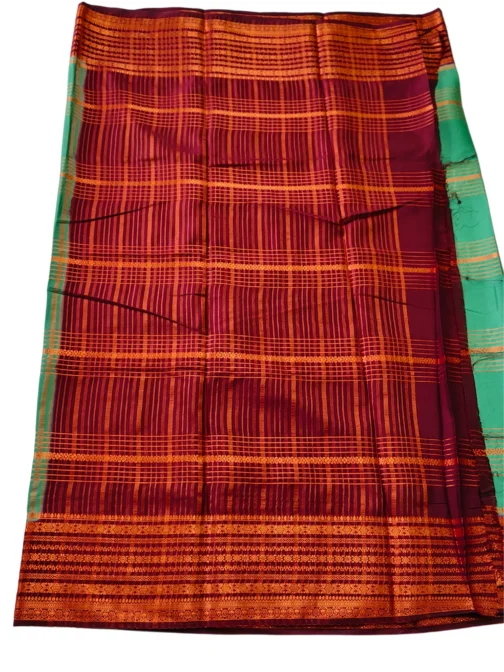 Semi mysore silk saree pista green with rich border premium - Image 2