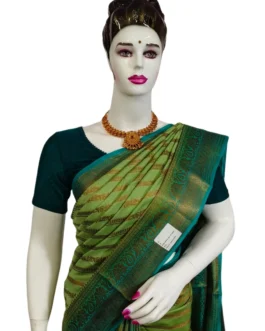 Banarasi silk saree light green color with rama green border