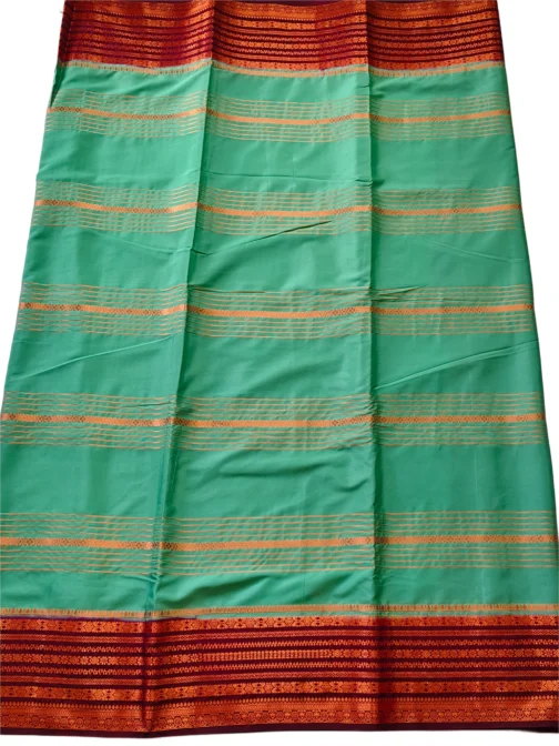 Semi mysore silk saree pista green with rich border premium - Image 3