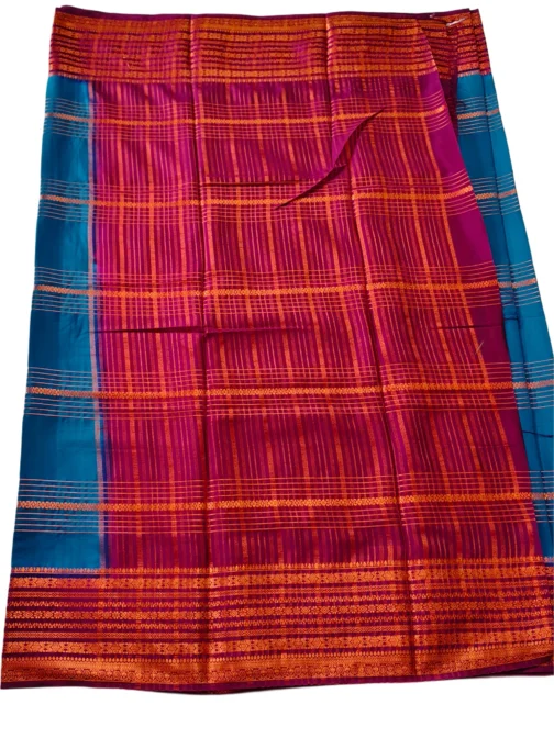 Semi mysore silk saree royal blue with rich border premium - Image 2