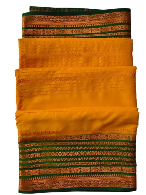 Semi mysore silk saree golden yellow with rich border premium