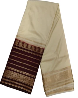 Semi mysore silk saree cream color with maroon color big border