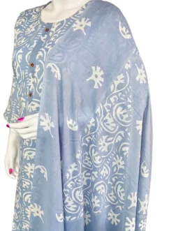 Cotton blue color and white batik print 3 pcs kurti set