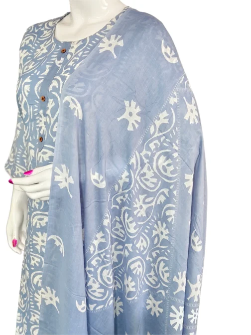 Cotton blue color and white batik print 3 pcs kurti set - Image 2