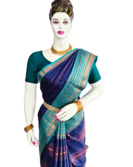 Semi mysore silk saree nevy blue with rich border premium