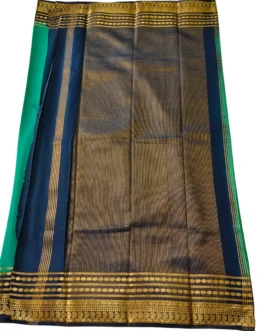 Semi mysore silk saree green with nevy blue border retro style