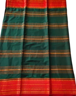 Semi mysore silk saree bottle green with rich border premium