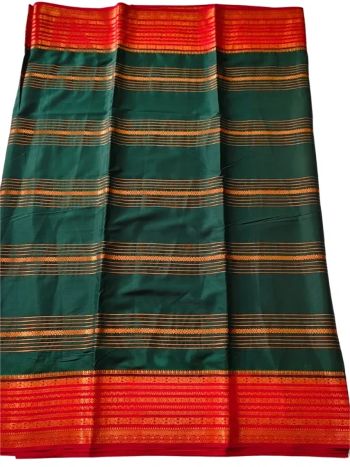 Semi mysore silk saree bottle green with rich border premium - Image 2