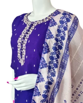 Dark purple color and embroidery work 3 pcs kurti set