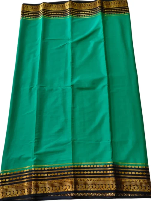 Semi mysore silk saree green with nevy blue border retro style - Image 3