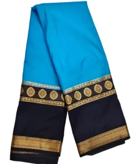Semi mysore silk saree sky blue color with nevy blue color big border