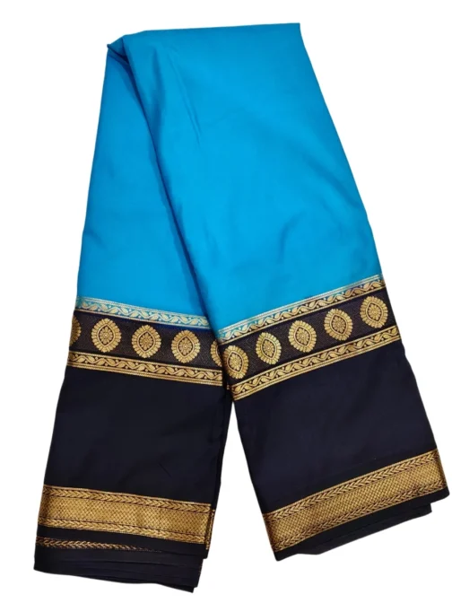 Semi mysore silk saree sky blue color with nevy blue color big border