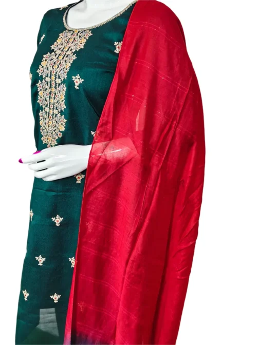 Green volor 3 pcs kurti set with embroidery work - Image 2