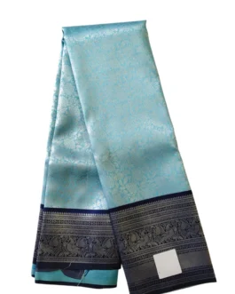 Banarasi silk saree sky blue color with flower design