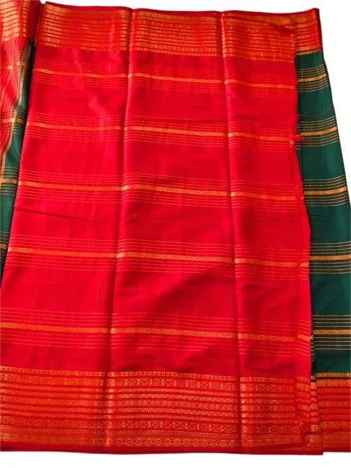 Semi mysore silk saree bottle green with rich border premium - Image 3