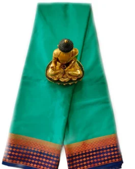 Semi mysore silk saree green color with nevy blue border