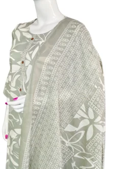 Cotton grey and white batik print 3 pcs kurti set