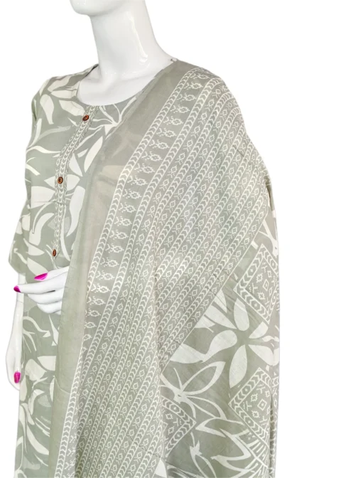 Cotton grey and white batik print 3 pcs kurti set - Image 2