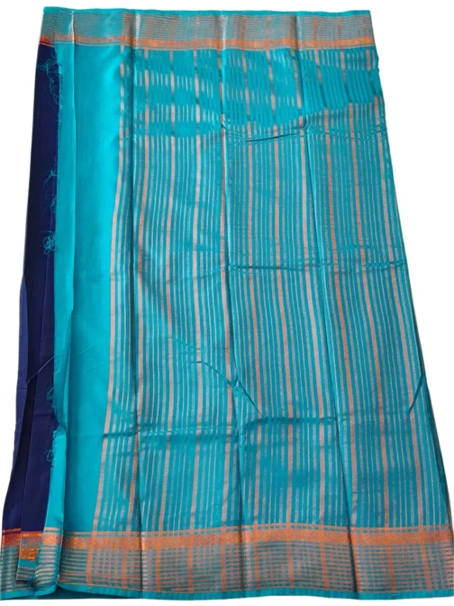 Semi mysore silk saree nevy blue with sky blue border premium - Image 3
