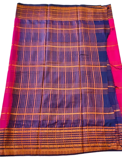 Semi mysore silk saree rani pink with rich border premium - Image 2
