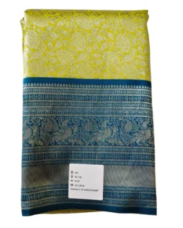 Banarasi silk saree pista green color with flower design