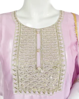 Baby pink organza 3 pcs kurti set with work