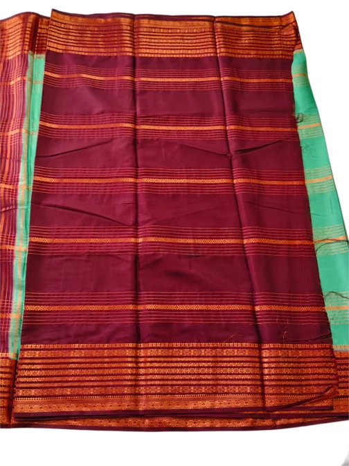 Semi mysore silk saree pista green with rich border premium - Image 4