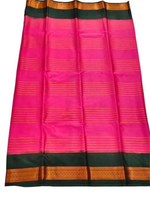 Semi mysore silk saree pink color with bottle green border - Image 2