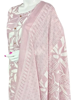Cotton lavender and white batik print 3 pcs kurti set