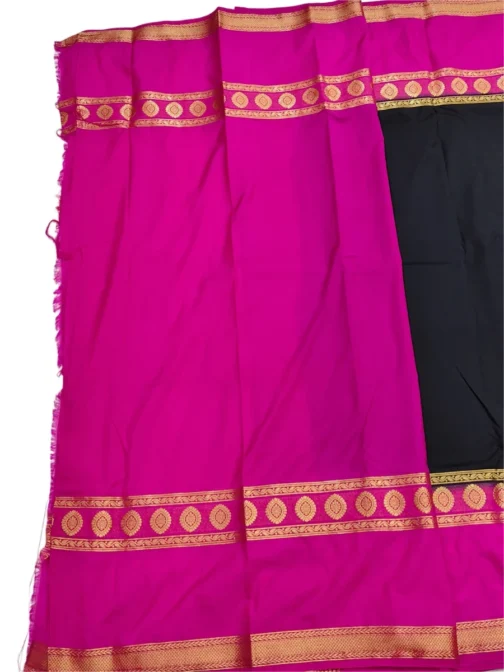 Semi mysore silk saree black color with pink color big border - Image 2
