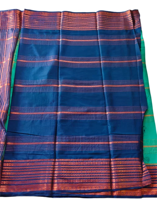 Semi mysore silk saree green with rich border premium - Image 2