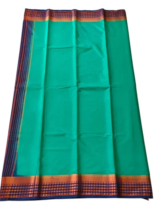 Semi mysore silk saree green color with nevy blue border - Image 2