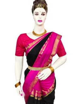 Semi mysore silk saree black color with pink color big border