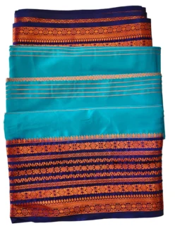 Semi mysore silk saree dark skyblue with rich border premium