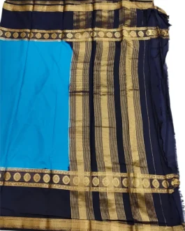 Semi mysore silk saree sky blue color with nevy blue color big border