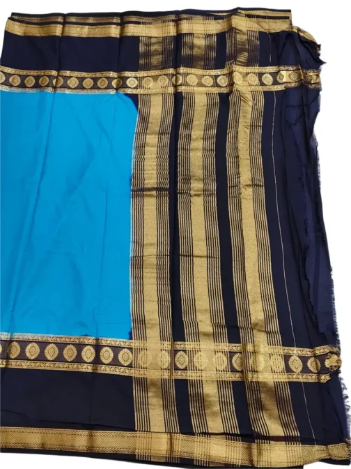 Semi mysore silk saree sky blue color with nevy blue color big border - Image 2