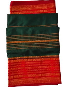 Semi mysore silk saree bottle green with rich border premium