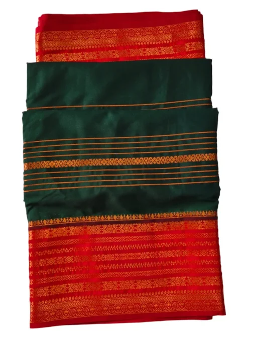 Semi mysore silk saree bottle green with rich border premium