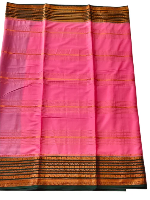 Semi mysore silk saree baby pink with rich border premium - Image 4